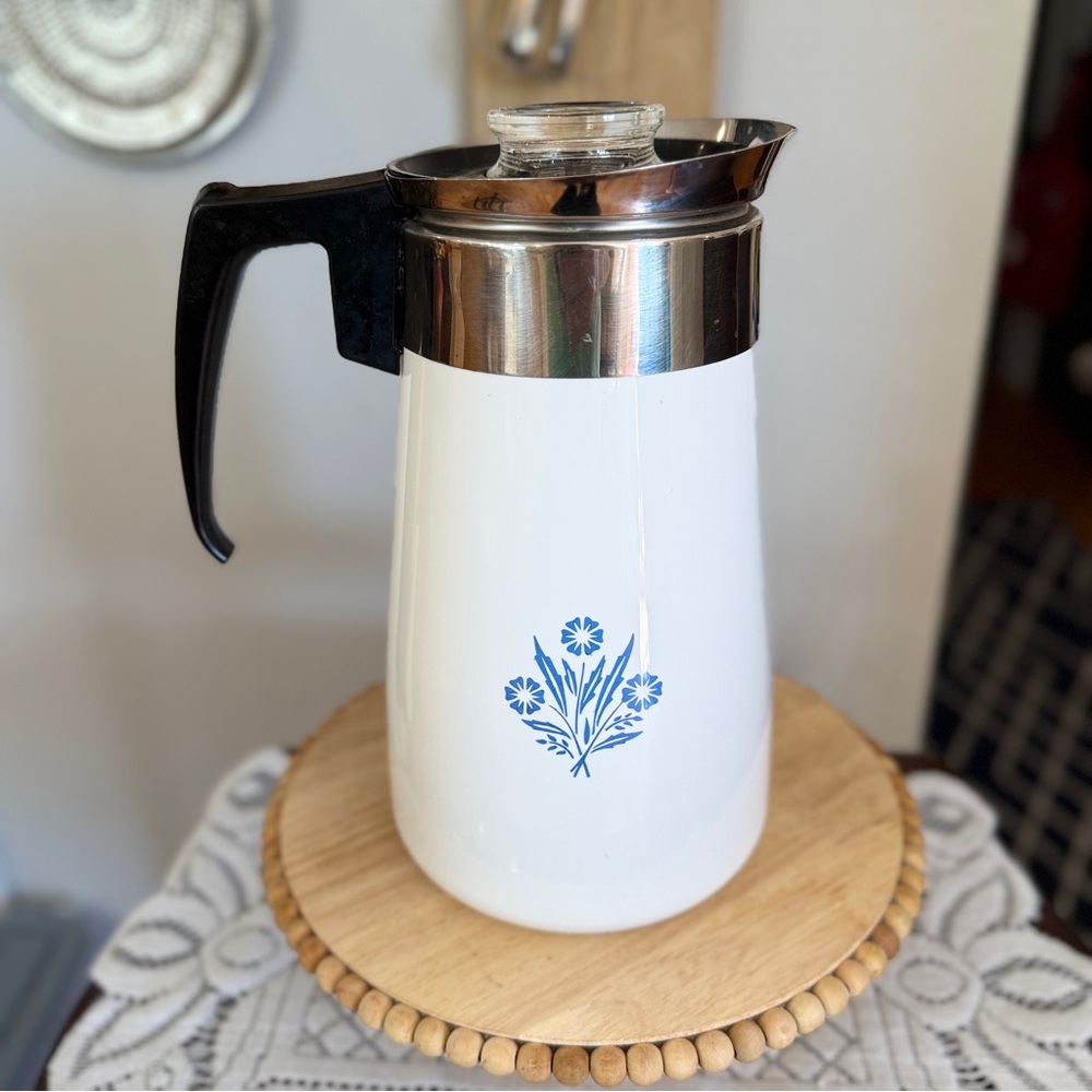 Corningware White and Blue Floral Coffee Carafe